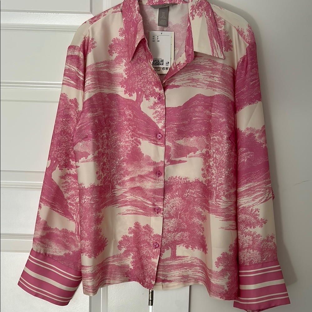 H&M Pink and Cream Button-Up Shirt